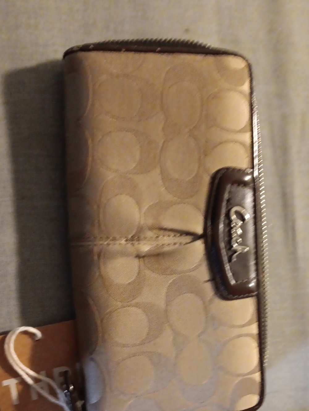 Coach Signature Canvas Zip-Around Wallet in Tan and Brown